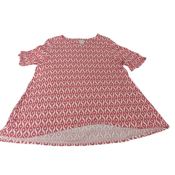 CHICO'S 3 Long Tunic‎ Top Modal Shirt XL Short Sleeves Soft Red White Geometric - Picture 4 of 9